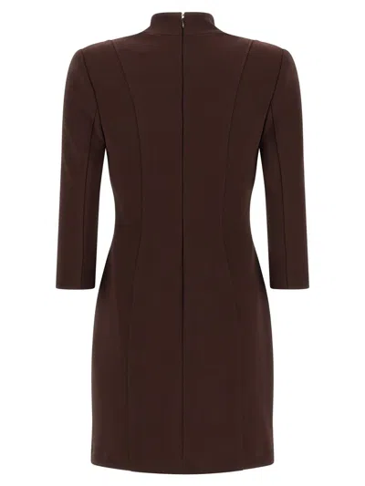 Elisabetta Franchi Logo Dress Elastic Bands Structured Shoulders In Burgundy