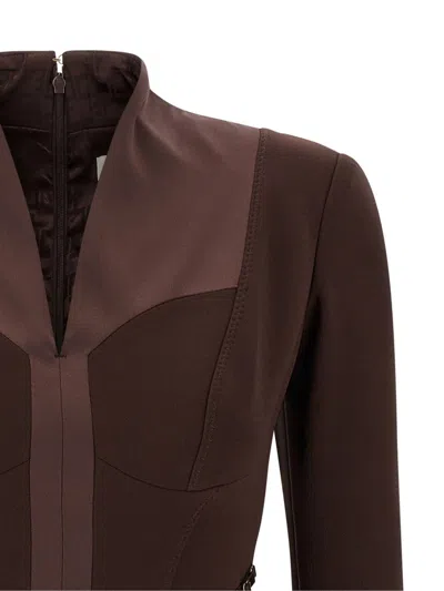 Elisabetta Franchi Logo Dress Elastic Bands Structured Shoulders In Burgundy