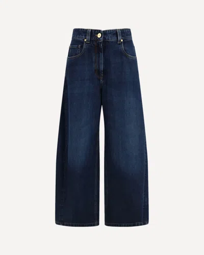 Brunello Cucinelli Women Blue Jeans With Five-pocket Design And Patch Logo On The Back In Denim Woma In Blue