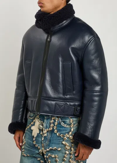 Acne Studios Shearling Leather Jacket In Blue