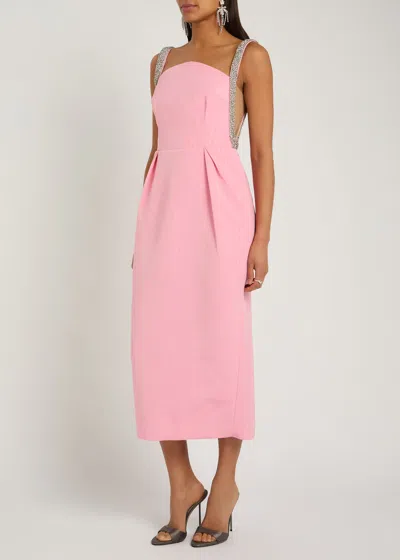 Rebecca Vallance Amaro Crystal-embellished Pleated Taffeta Midi Dress In Pink