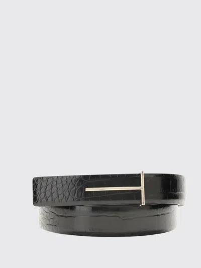 Tom Ford T-buckle Reversible Belt In Croc-embossed Leather In Black