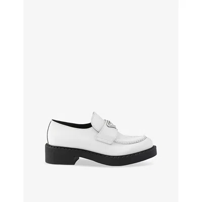 Prada Chocolate Brushed Leather Loafers In White