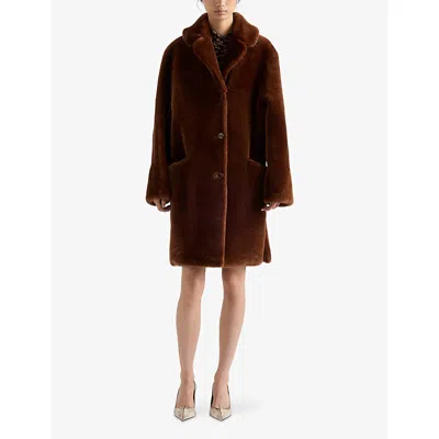 Prada Womens Brown Shearling Midi Coat In Brown