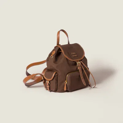 Miu Miu Canvas And Leather Backpack In Brown