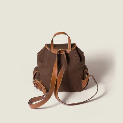 Miu Miu Canvas And Leather Backpack In Brown