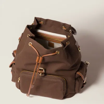 Miu Miu Canvas And Leather Backpack In Brown