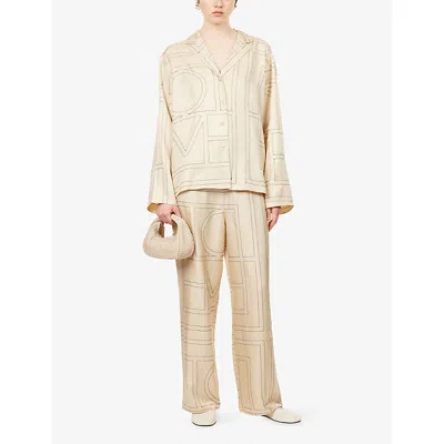 Totême Silk Shirt With Monogram Logo Embroidery In Neutral