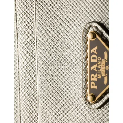 Prada Triangle Logo Leather Card Holder In Gray