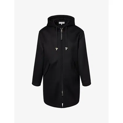 Loewe Mens Black Relaxed-fit Hooded Wool Coat In Black