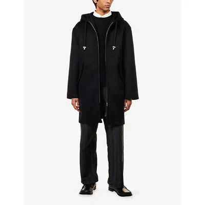 Loewe Mens Black Relaxed-fit Hooded Wool Coat In Black