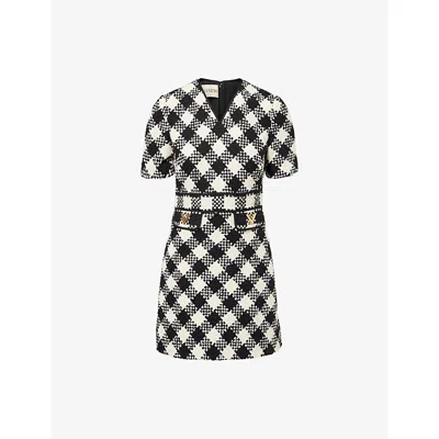 Valentino Womens Betulla Nero Diamond-check Textured Woven Mini Dress In Multi