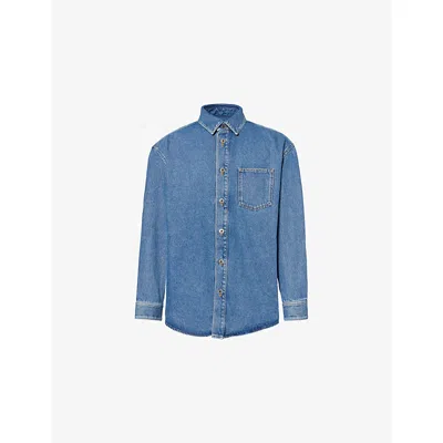 Loewe Mens Mid Blue Denim Anagram-embroidery Long-sleeves Denim Overshirt In Blue