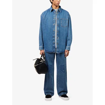 Loewe Mens Mid Blue Denim Anagram-embroidery Long-sleeves Denim Overshirt In Blue