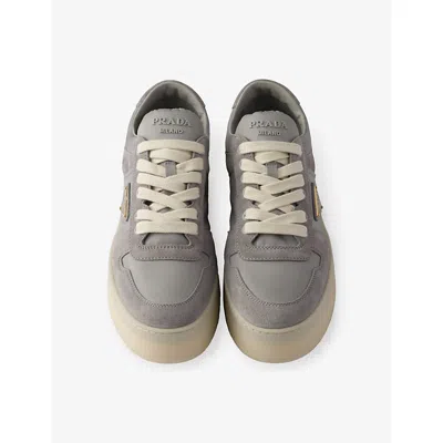 Prada Downtown Bold Suede Platform Sneakers In Gray