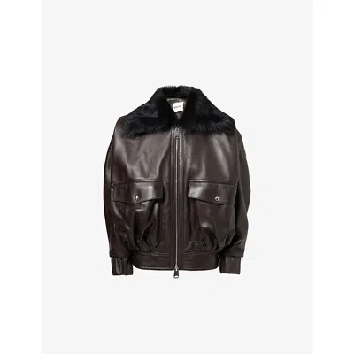 Khaite Daemon Oversized Leather Jacket With Shearling Collar In Brown