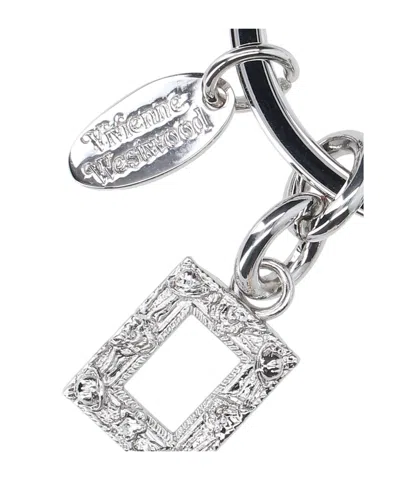 Vivienne Westwood Heart And Key Charms Mixed Metal Keyring In Gray