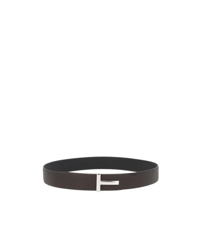 Tom Ford Reversible Calf Leather Belt With Buckle In Black