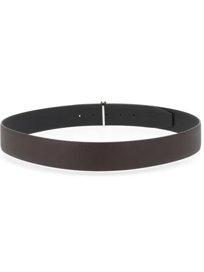 Tom Ford Reversible Calf Leather Belt With Buckle In Black