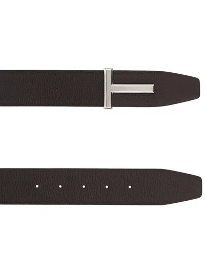 Tom Ford Reversible Calf Leather Belt With Buckle In Black