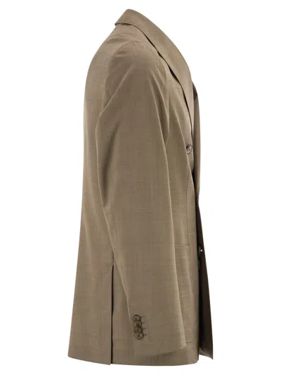 Hugo Boss Boss Double-breasted Blazer In Virgin Wool In Brown