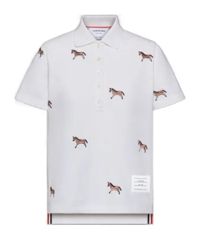 Thom Browne Thom Browne Cotton Polo Shirt With Embroidered Horses In Multi