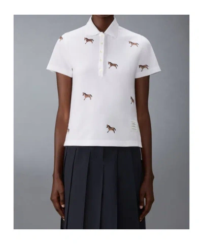 Thom Browne Thom Browne Cotton Polo Shirt With Embroidered Horses In Multi