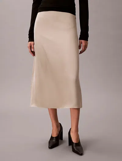 Calvin Klein Matte Shine Satin Midi Skirt In Neutral