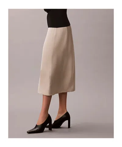 Calvin Klein Matte Shine Satin Midi Skirt In Neutral