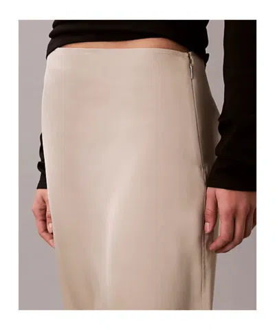 Calvin Klein Matte Shine Satin Midi Skirt In Neutral