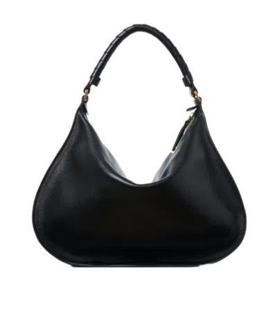 Chloé Marcie Medium Black Shoulder Bag With Logo Lettering On The Front In Suede Woman In Black