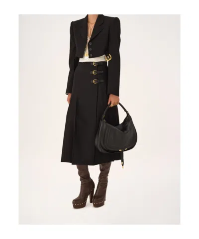 Chloé Marcie Medium Black Shoulder Bag With Logo Lettering On The Front In Suede Woman In Black