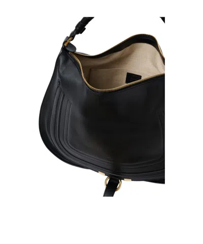 Chloé Marcie Medium Black Shoulder Bag With Logo Lettering On The Front In Suede Woman In Black