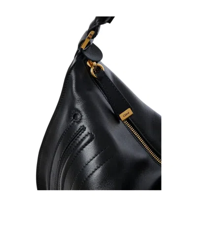 Chloé Marcie Medium Black Shoulder Bag With Logo Lettering On The Front In Suede Woman In Black