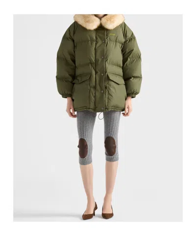 Prada Re-nylon Down Jacket In Green