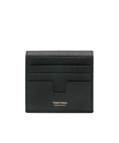Tom Ford Black Grain Leather Tara Compact Wallet In 1n001 Black