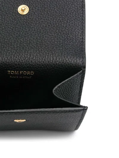 Tom Ford Black Grain Leather Tara Compact Wallet In 1n001 Black