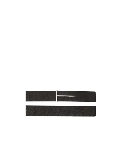 Tom Ford Dark Brown Reversible Textured Silver Buckle Belt In Black