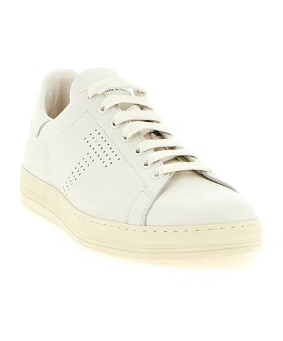 Tom Ford Perforated-logo Leather Sneakers In White
