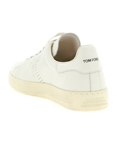 Tom Ford Perforated-logo Leather Sneakers In White