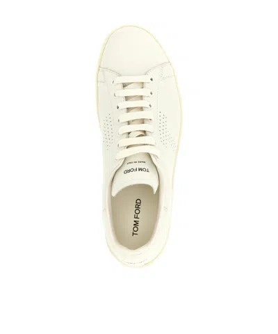 Tom Ford Perforated-logo Leather Sneakers In White