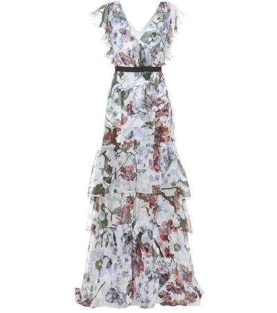 Erdem Perry Printed Silk Dress In White