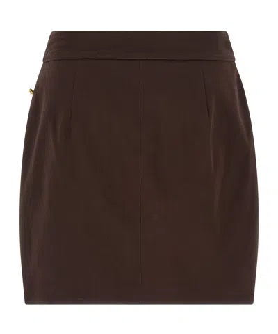 Elisabetta Franchi Asymmetrical Jewel-button Mini Skirt In Brown