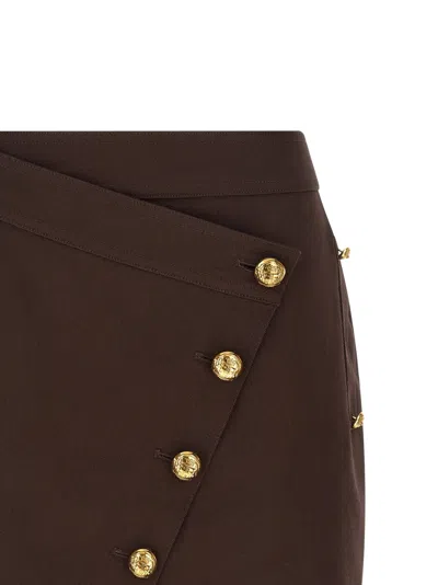 Elisabetta Franchi Asymmetrical Jewel-button Mini Skirt In Brown