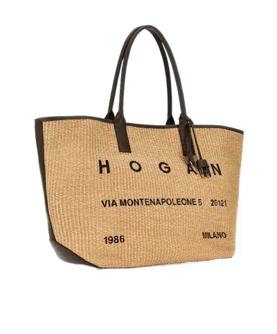 Hogan Script Shopping Bag Medium In Brown