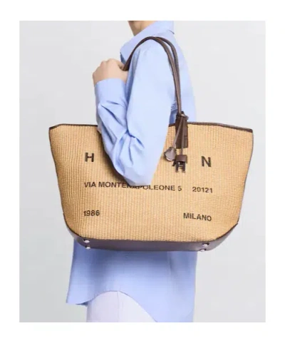 Hogan Script Shopping Bag Medium In Brown