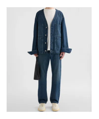 Jil Sander Multi-stitched Embossed Logo Trousers In Blue