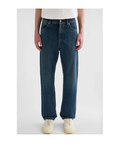 Jil Sander Multi-stitched Embossed Logo Trousers In Blue