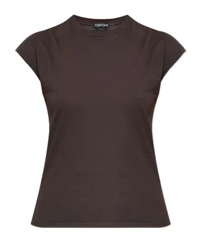 Tom Ford Logo-embroidered T-shirt In Brown