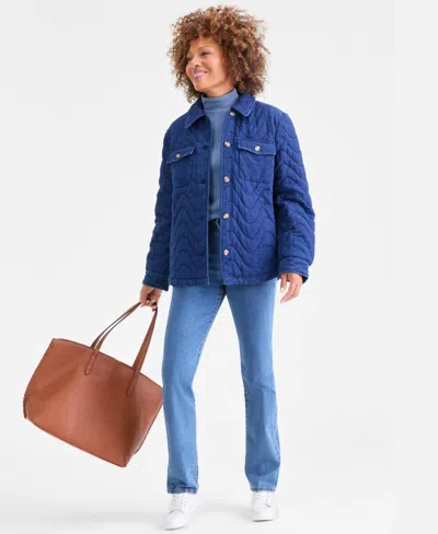 Style & Co Women's Cotton Quilted Shacket, Macy's Exclusive In Blue